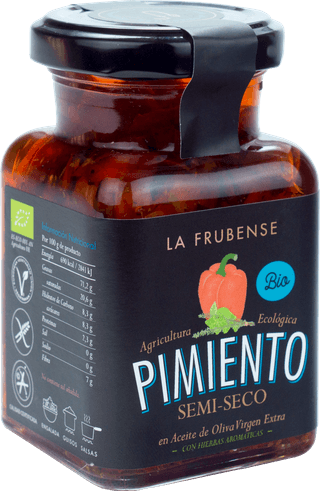 Jar of seasoned pepper in olive oil by La Frubense