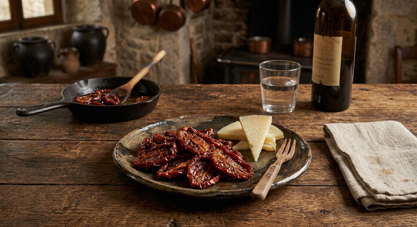 Dried tomato cooked in olive oil