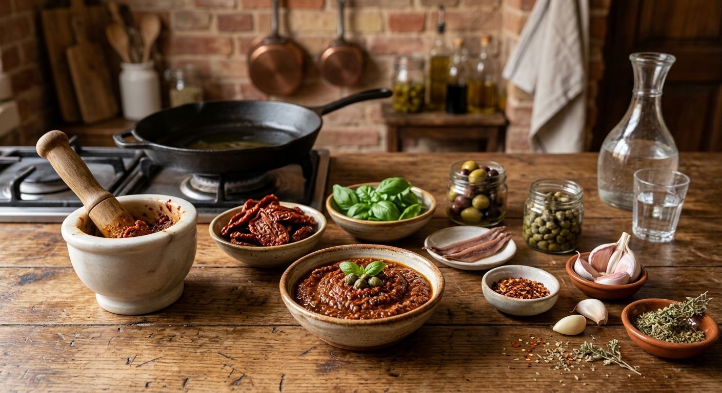 Dried tomato sauce with olives and capers