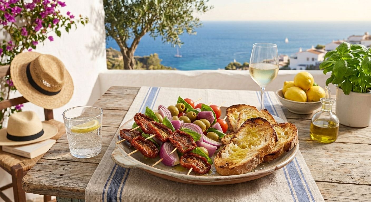 Brochette de tomate séchée servie en tapa